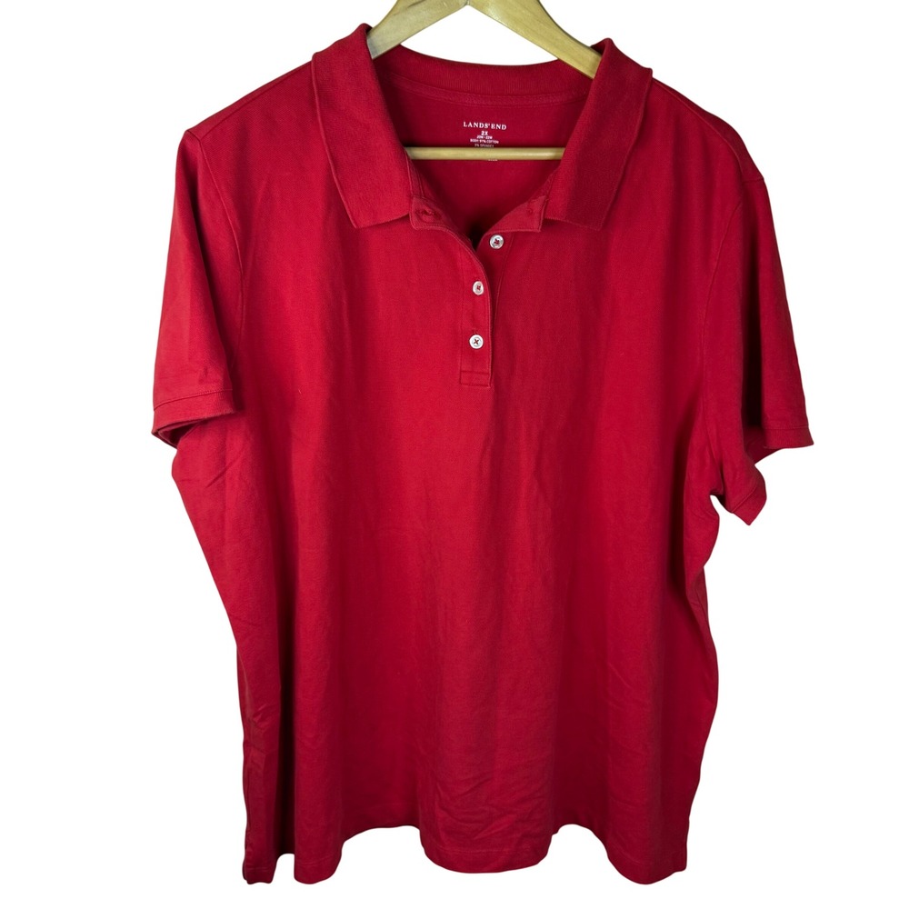 Lands' End Women's 2X (20W-22W) Red‎ Polo Shirt Cotton Blend Short Sleeve